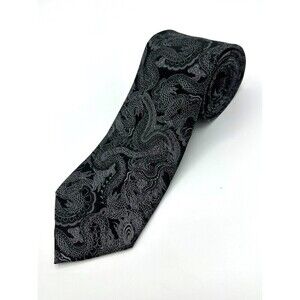 J. Ferrar 100% Silk Black & Silver Paisley Tie